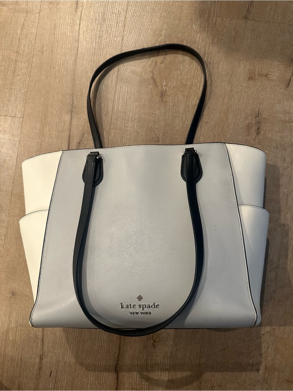 Kate Spade New York Madison Laptop Tote Bag Platinum Gray Leather shoulder purse